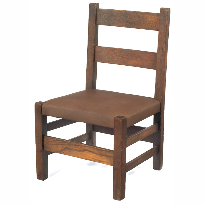 Appraisal: Gustav Stickley child's chair recovered leather seat cleaned original finish