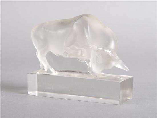 Appraisal: A Lalique Glass Figure of a Bull Height inches