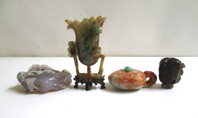 Appraisal: SEVEN PIECES OF CHINESE CARVED JADE AND STONE carved figural