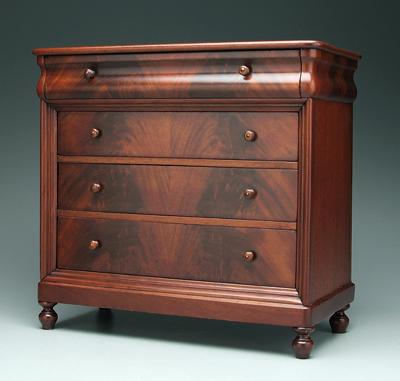 Appraisal: Classical mahogany miniature chest highly figured mahogany veneers poplar and