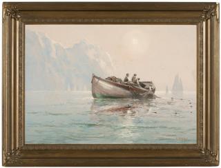 Appraisal: Clarence E Braley Men in a fishing boat signed lower