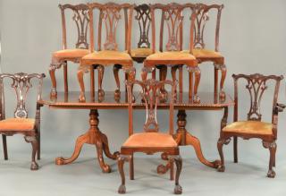 Appraisal: Nine piece mahogany dining set including rope edge double pedestal