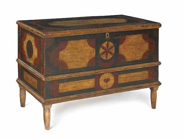 Appraisal: Virginia diminutive painted pine dower chest early th c retaining