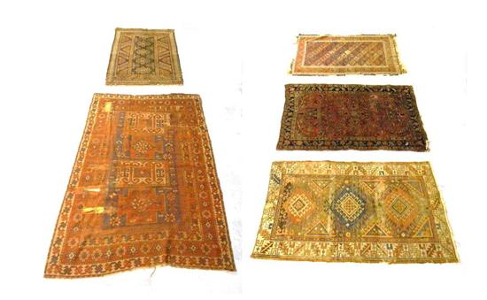 Appraisal: Five small antique scatter rugs one Persian Sarouk two Caucasian