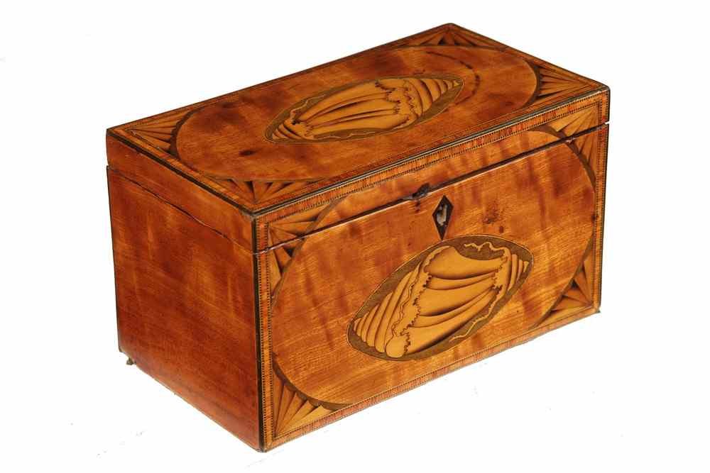 Appraisal: TEA CADDY - th c British Inlaid Mahogany Tea Caddy