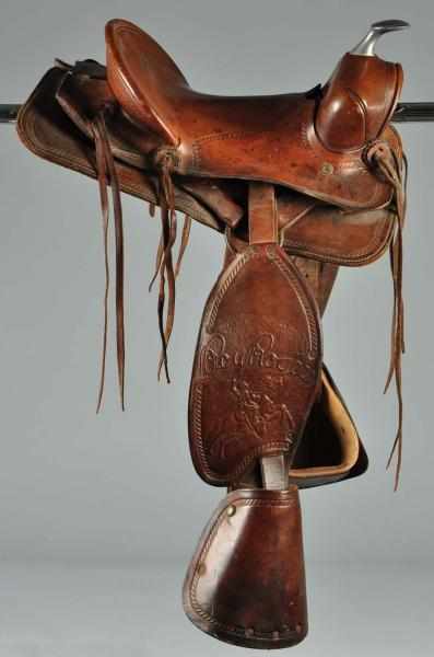 Appraisal: Original Leather Roy Rogers Saddle Description Nice embossed picture of