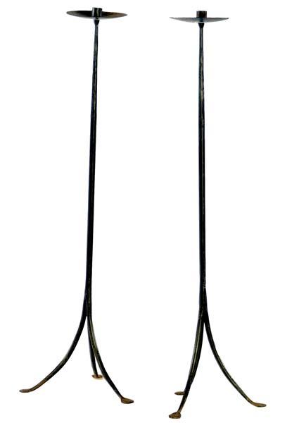 Appraisal: ARDEN CRAFT Pair of Arts Crafts forged iron tall candlesticks