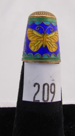 Appraisal: Cobalt background yellow butterfly enamel design thimble