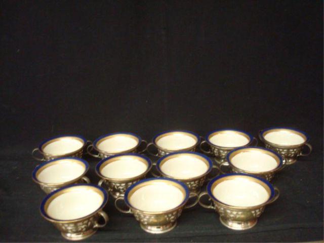 Appraisal: Sterling Cups With Lenox Porcelain Inserts