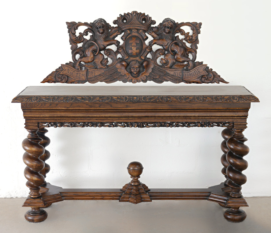 Appraisal: STENCEL CARVED OAK SIDE TABLE OR SIDEBOARD AND CREST Barley