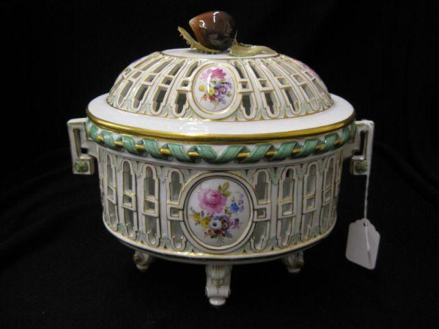 Appraisal: Rare Meissen Porcelain Covered Biscuit Box oval fancy openwork footed