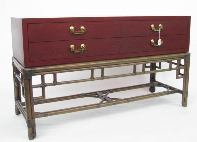 Appraisal: An Asian style four-drawer server with tied bamboo style base