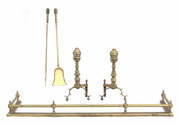 Appraisal: A pair of George III style brass andirons together with