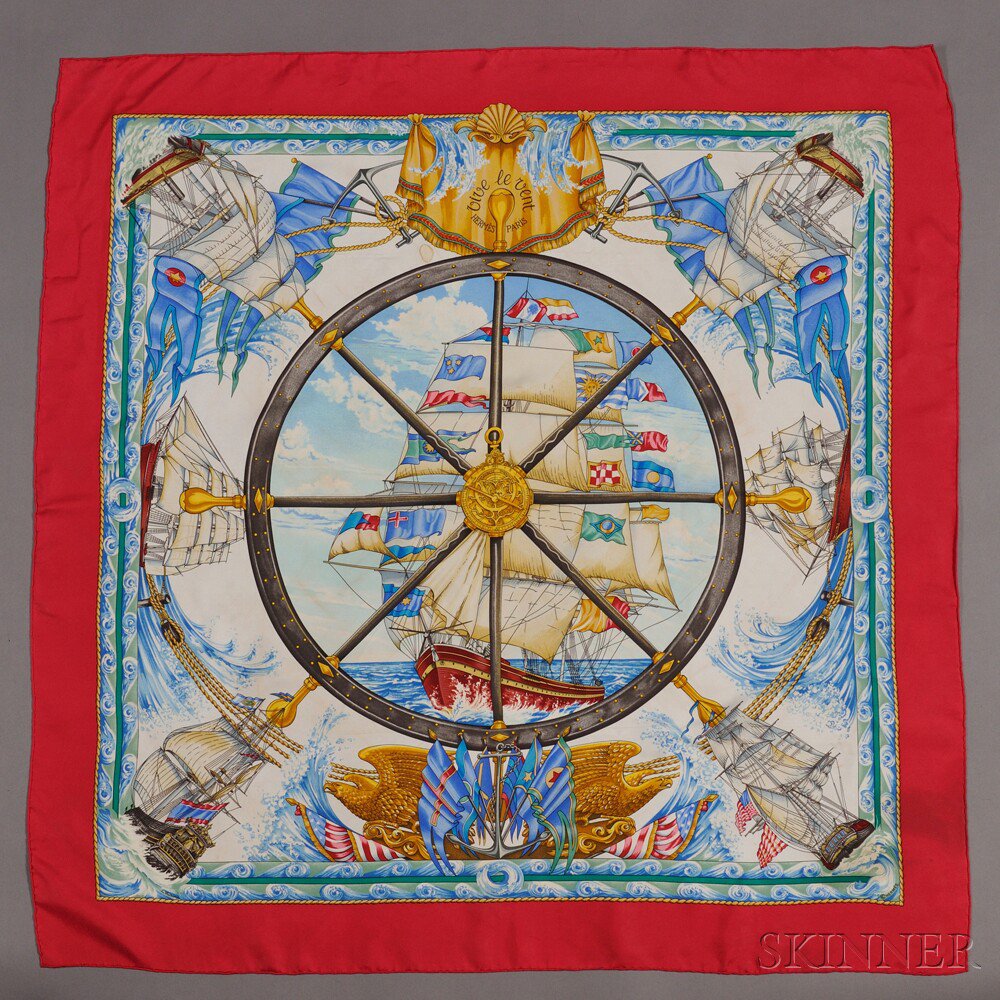 Appraisal: Hermes Vive le Vent Silk Scarf Paris late s Estimate