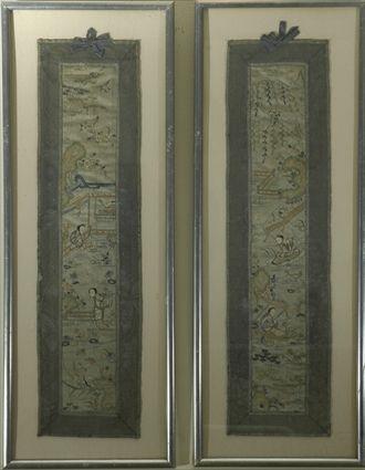 Appraisal: Pair of Framed Chinese Brocaded Silk Panels x in