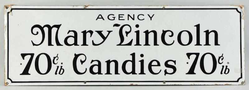 Appraisal: Porcelain Mary Lincoln Candies Sign Description Early s Condition Excellent