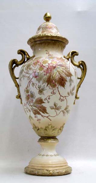 Appraisal: ROYAL BONN PORCELAIN COVERED URN hand enameled floral decoration with