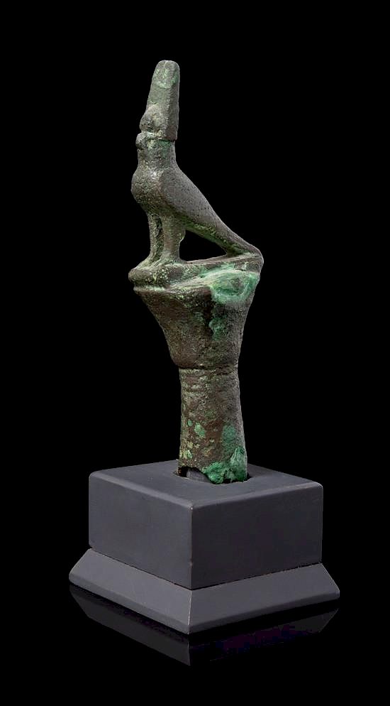 Appraisal: An Egyptian Bronze Horus Finial Height inches An Egyptian Bronze