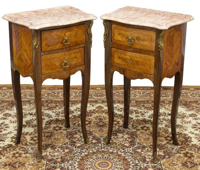 Appraisal: pair French Louis XV style marble-top nightstands th c each