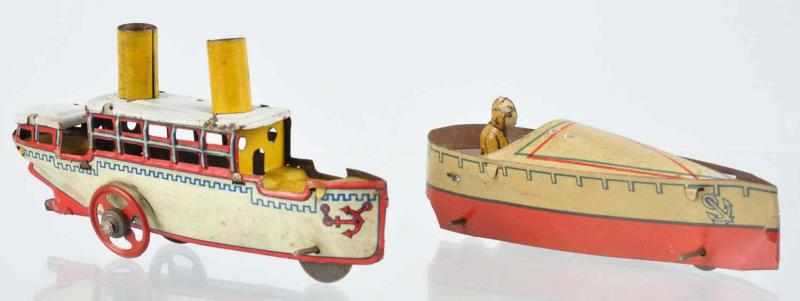 Appraisal: Lot of Tin Litho Boat Penny Toys German Includes one