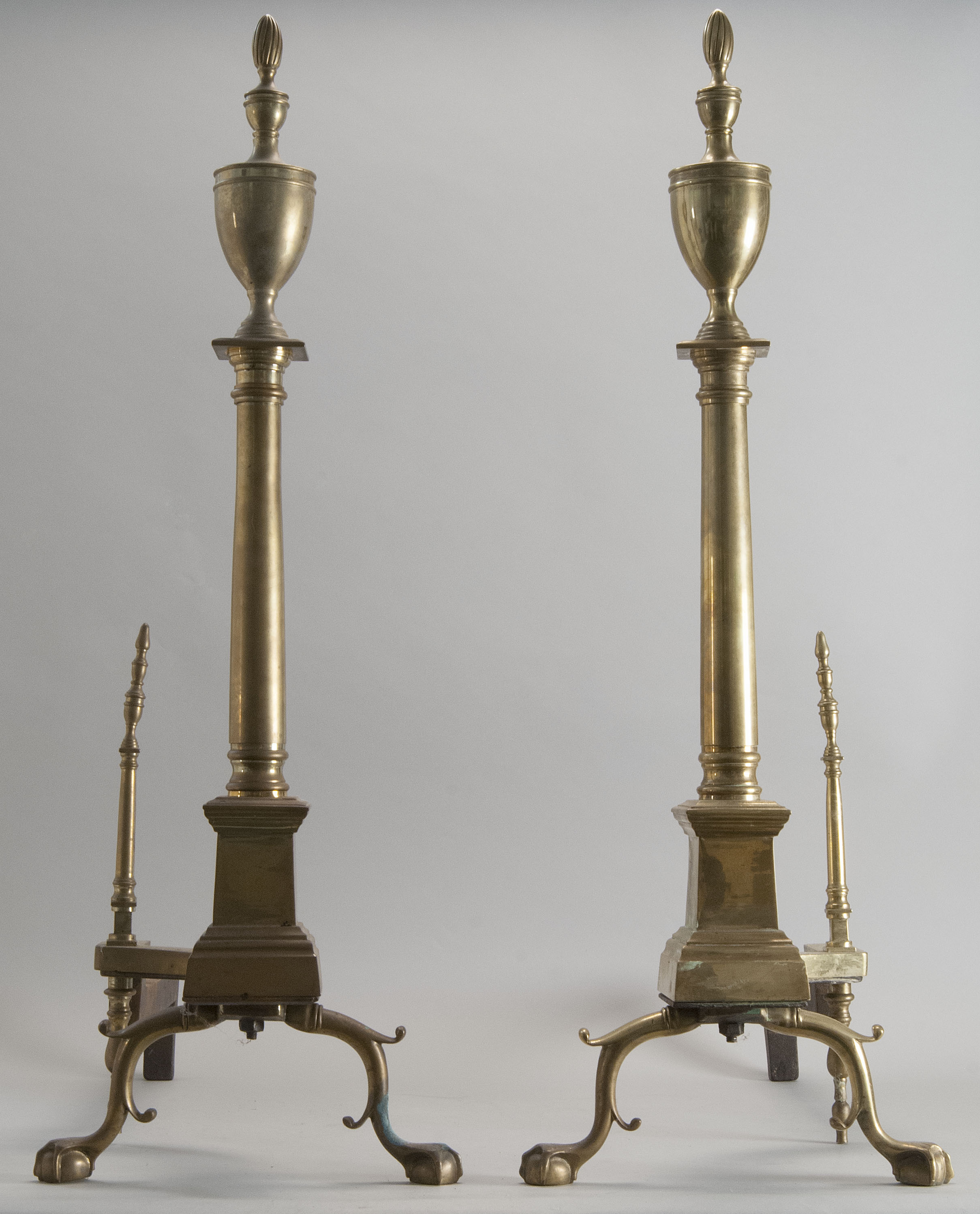 Appraisal: PAIR OF FEDERAL-STYLE BRASS ANDIRONS Early th CenturyResemble the work