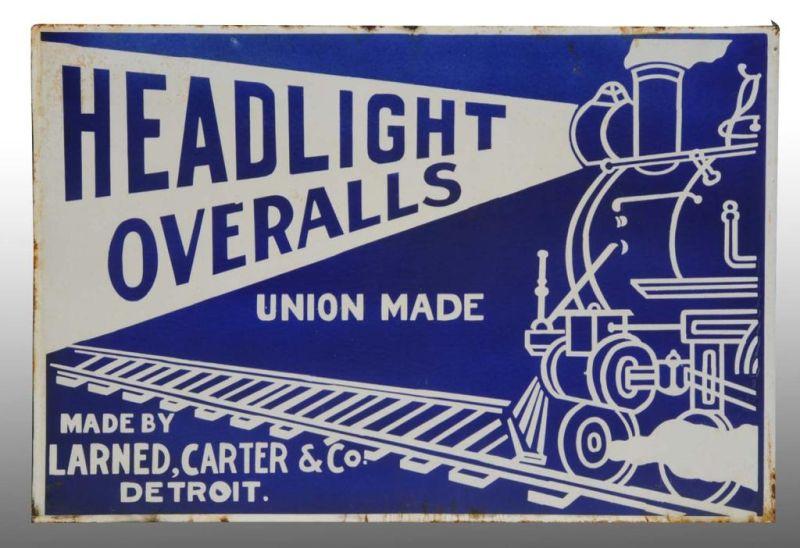 Appraisal: Porcelain Headlight Overalls Flange Sign Description s A few small