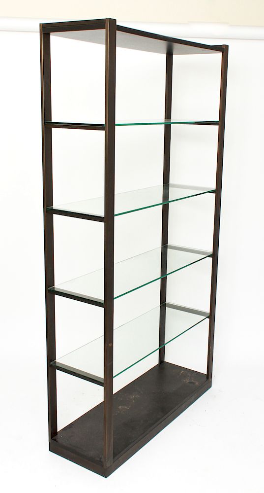 Appraisal: Modernist Metal Etagere with Glass Shelves Modernist metal etagere with