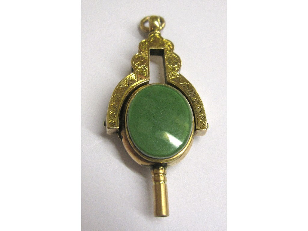 Appraisal: Engraved stone set Victorian watch key cm