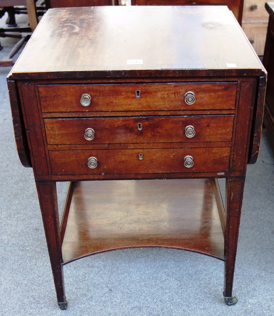 Appraisal: A George III mahogany drop flap work table with pair