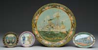 Appraisal: LOT OF FOUR HISTORICAL TIN TRAYS Features a large Remember