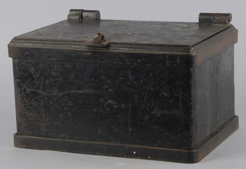 Appraisal: Black Strong Box With Carrying Handles Thick walled with loop