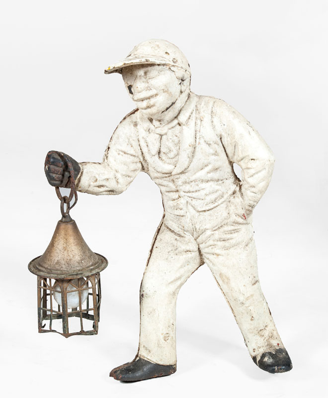 Appraisal: PAINTED CAST-IRON JOCKEY Fitted with a later lantern x x