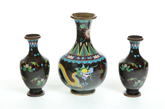 Appraisal: THREE CLOISONNE VASES China th century All with black ground