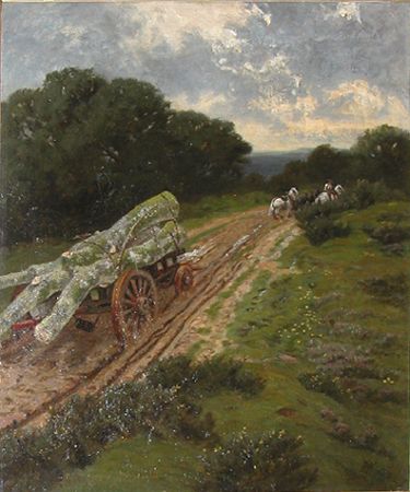 Appraisal: Artist RWR Title Logging Cart Date Medium oil on canvas