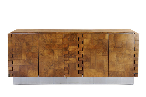 Appraisal: PAUL EVANS Cityscape burl veneer four-door sideboard x x