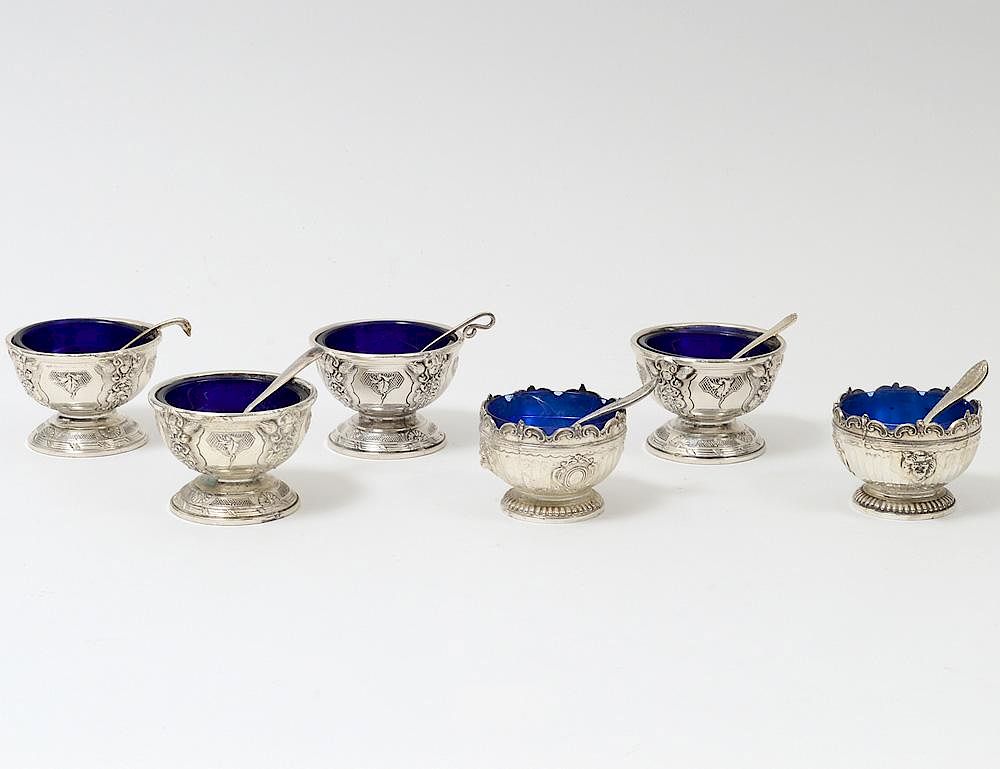 Appraisal: GROUP OF SIX SILVER PLATED OPEN SALTS Comprising set of