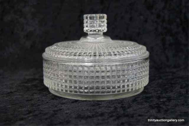 Appraisal: Vintage Waffle Pattern Glass Powder Jar w Lidfrom the 's