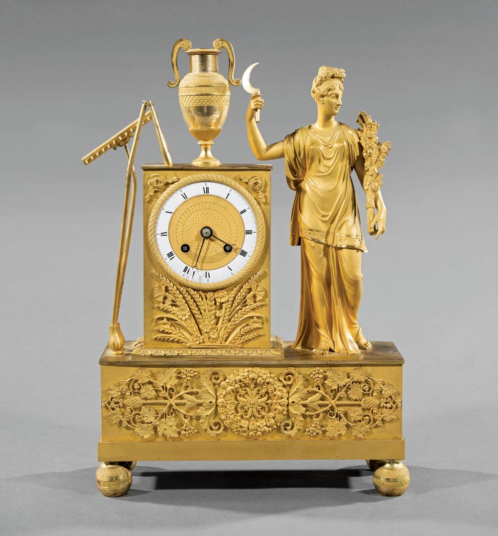 Appraisal: Napoleon III Gilt Bronze Figural Mantel Clock th c allegorical