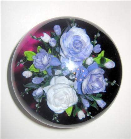 Appraisal: Rick Ayotte Roses magnum paperweight With three purple and one