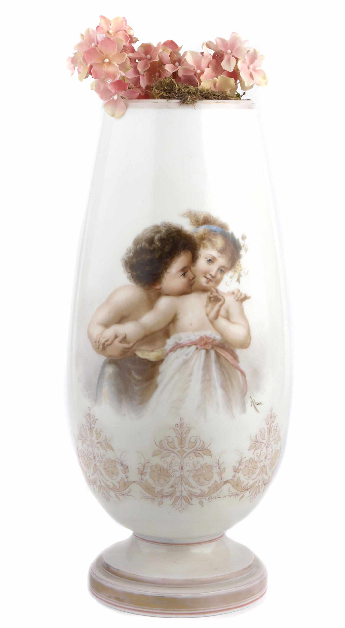 Appraisal: A Continental overpainted opaque glass vase height in