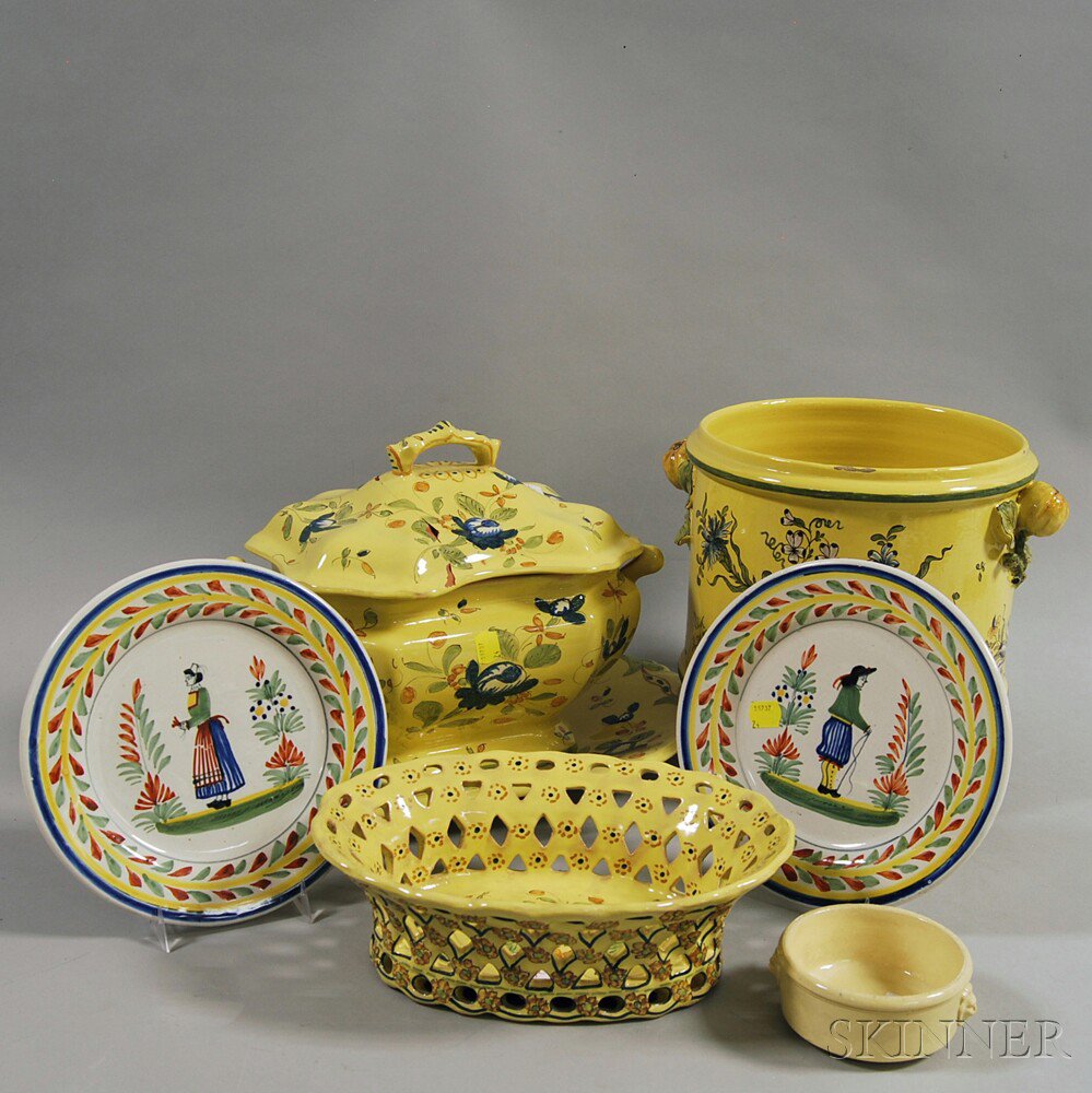 Appraisal: Seven Pieces of Ceramic Tableware a pair of signed Quimper