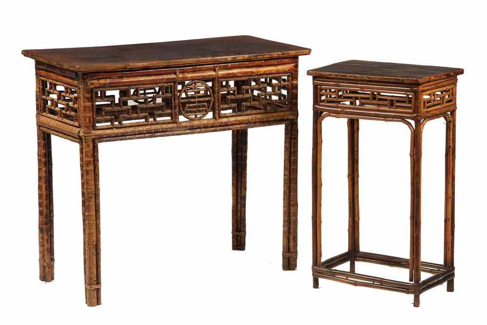 Appraisal: CHINESE BAMBOO STANDS - Two Bamboo Stands with deep latticework