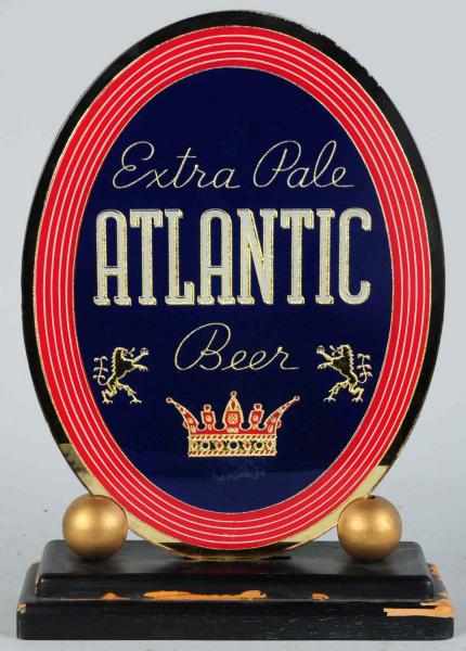 Appraisal: Atlantic Beer Reverse Glass Sign with Base Glass has some