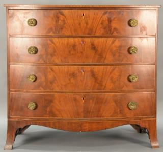 Appraisal: Federal mahogany bowfront chest with original brass line inlay all