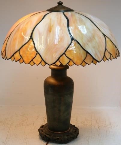 Appraisal: EARLY TH CENTURY HANDEL TABLE LAMP SHADE ISSIGNED LEADED GLASS