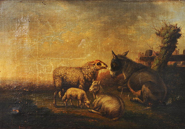 Appraisal: A TH CENTURY ENGLISH SCHOOL A sheep a lamb a