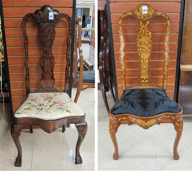 Appraisal: TWO DUTCH MARQUETRY SIDE CHAIRS Queen Anne style late th