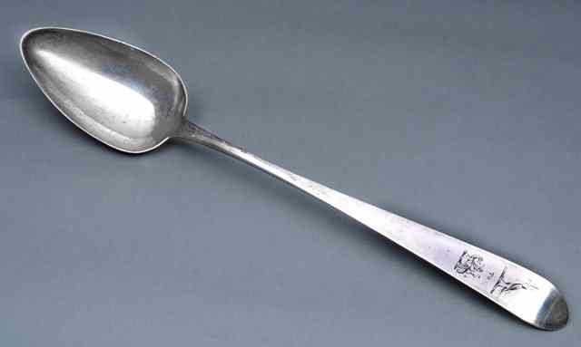 Appraisal: AN IRISH SILVER CELTIC POINT BASTING SPOON engraved with marriage