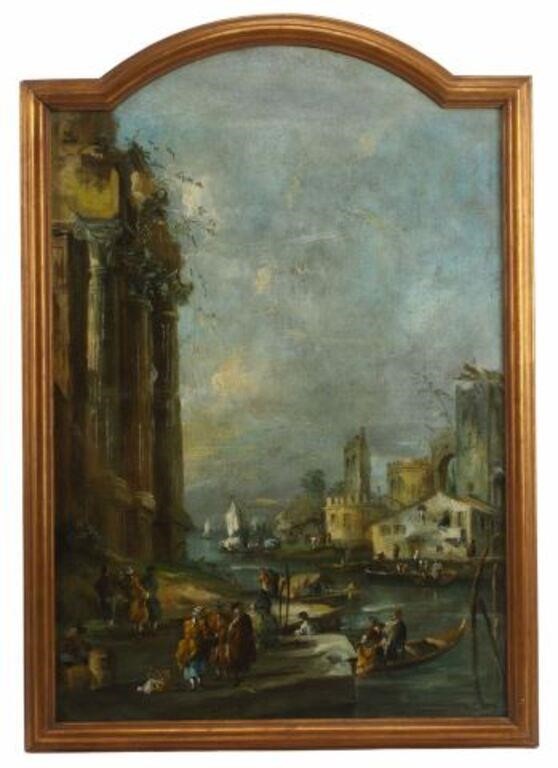 Appraisal: Framed oil on canvas painting Ruins on the River sight