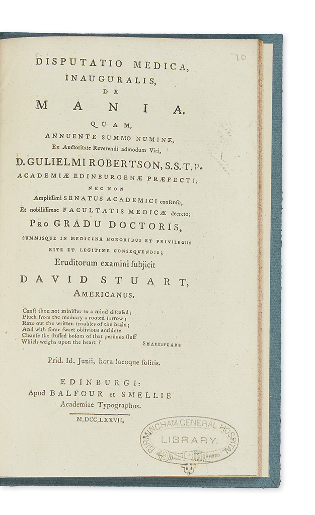 Appraisal: MEDICINE Group of medical dissertations by Americans printed in Edinburgh